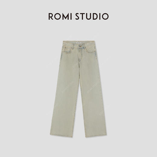 ROMI STUDIO【luxy系列】纯色百搭直筒复古绿宽松牛仔裤 K3619 商品图1