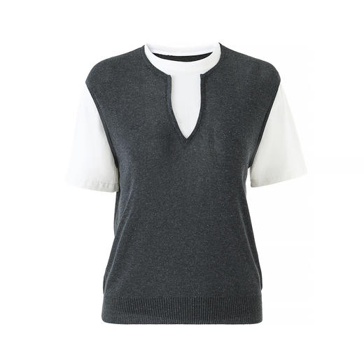 「高货wl」全新升级【铂金会员211/天猫279/差价68】(04147)洛诗琳气质天丝亚麻纱假两件T恤2026春季新款简约针织上衣 商品图4