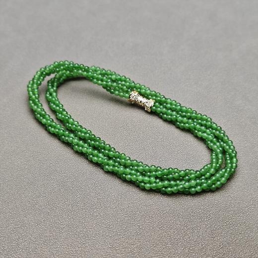 和田玉俄碧冰底苹果绿精美米珠项链 228-20 商品图0