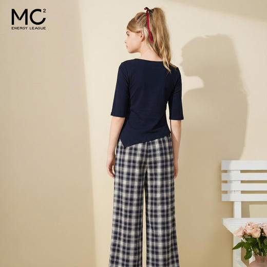 女装一字领T恤T恤配格子阔腿裤-7021S5231009 商品图3