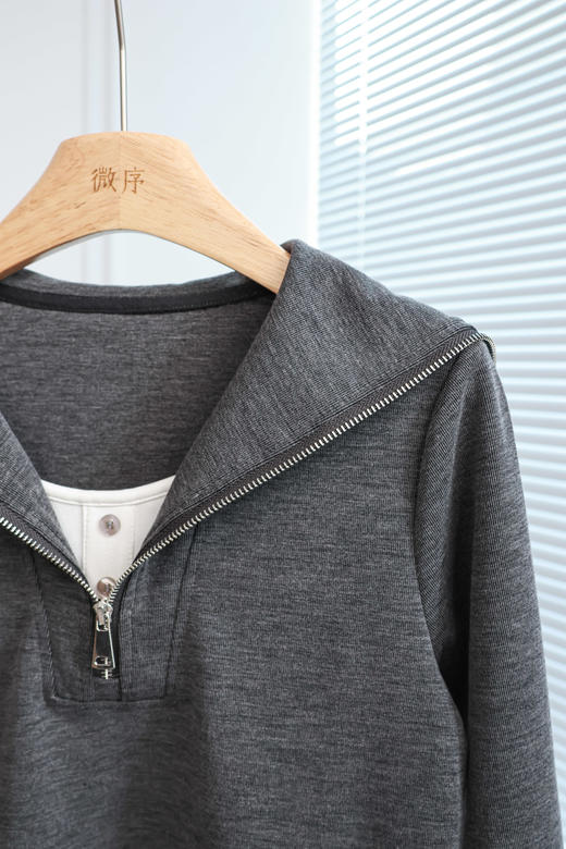 呼吸海屿|韩系假两件拉链上衣 商品图1