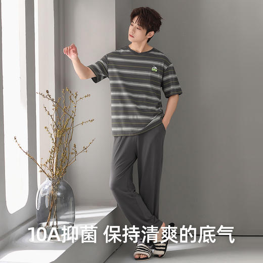【L-3XL】【有棵树】男士短袖长裤条纹家居服套装 商品图4