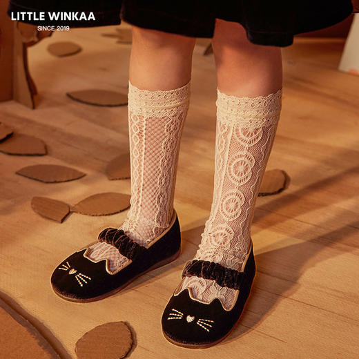 西班牙little winkaa童鞋小猫电绣女童天鹅绒公主鞋春季单鞋软底舞蹈鞋LW13044 商品图10