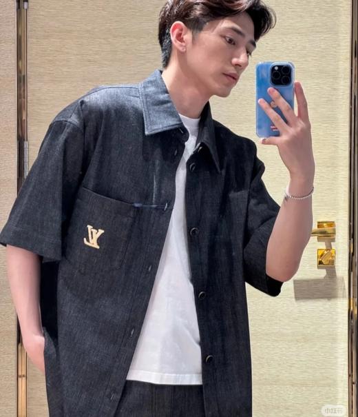 驴家 25ss拉菲草刺绣牛仔短袖衬衫 男女同款（DY） 商品图5