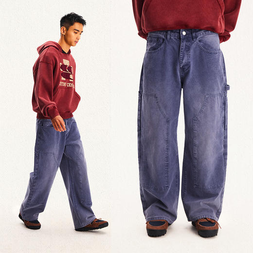 CryingCenter 法工蓝水洗做旧伐木工裤通勤直筒工装裤 哭喊中心 商品图1