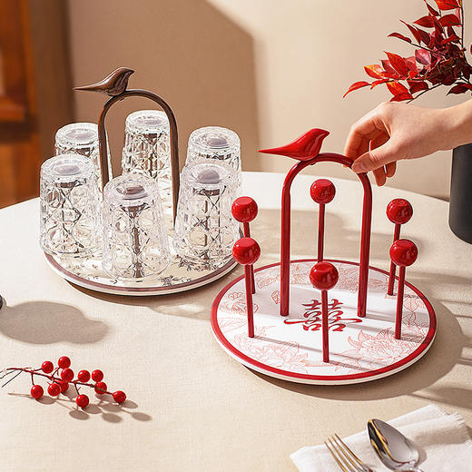 摩登主妇玻璃杯结婚新婚礼物家用喝水杯带旋转杯架杯子套装饮料杯 商品图2