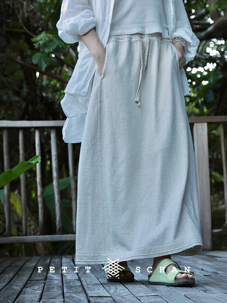 Petit Schan小闪 CLO#1056 Leeway 有余地 亚麻棉混纺针织面料松紧腰长半裙