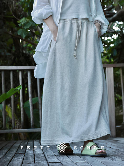 Petit Schan小闪 CLO#1056 Leeway 有余地 亚麻棉混纺针织面料松紧腰长半裙 商品图0