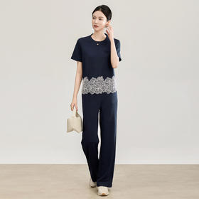 「高货wl」全新升级【铂金会员293/天猫389/差价96】(99419)洛诗琳2026春夏气质水溶蕾丝拼接上衣松紧腰休闲裤两件套