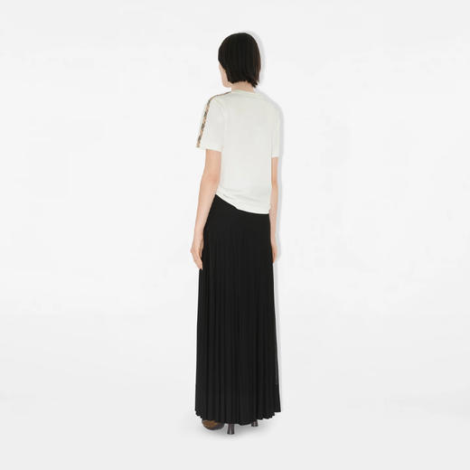 BURBERRY 巴宝莉 女士马术骑士徽标刺绣格纹装饰棉质圆领短袖T恤 白色 8106280 B8764 商品图5