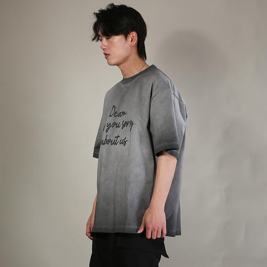 DRONKOO 2026 圆领前三排后一排字母印花做旧磨破阔短袖T恤 商品图2