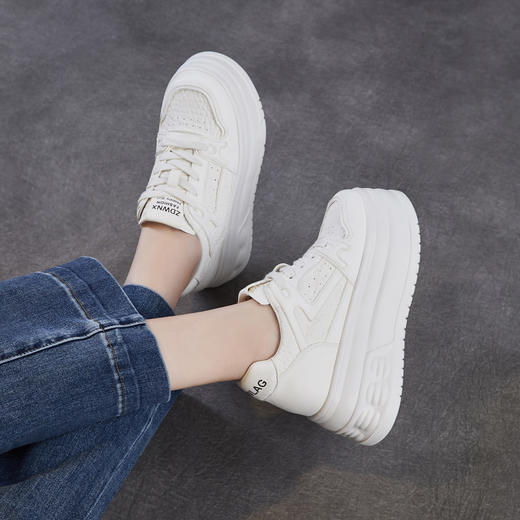 轻便全头层牛皮专业内增高女鞋8CM厚底松糕小白鞋ZM269001 商品图1