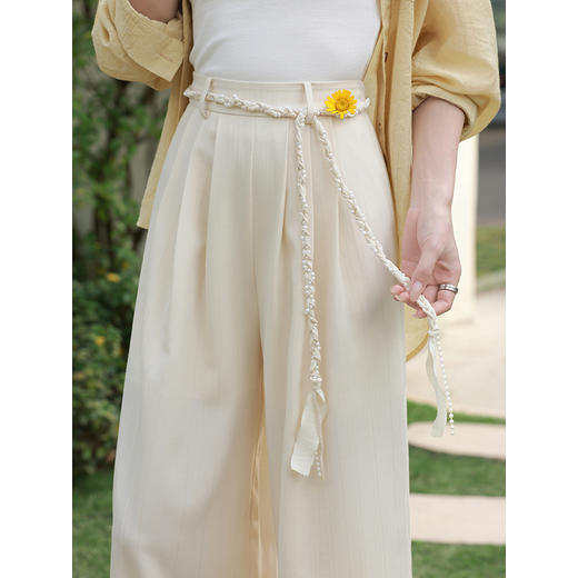 鹿向南「花朝梦夏」杏色高腰休闲裤春季新款时尚宽松阔腿长裤子女 商品图2