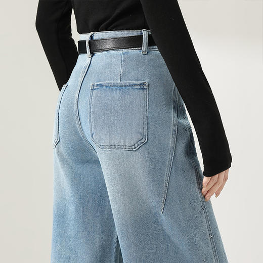 MYX浅蓝色窄版牛仔阔腿裤2026春季新款垂感修身直筒裤长款高腰休闲裤 商品图3
