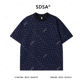 SDSA夏季高级感新款男士满天星撞色满印花卉短袖T恤时尚百搭上衣