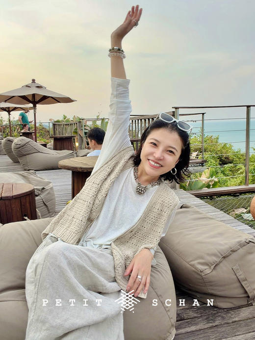 Petit Schan小闪 CLO#1055 Vining 蔓生 棉亚麻镂空卷边针织马甲 商品图5