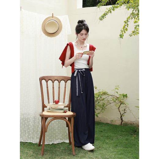 鹿向南「简约逸态」藏蓝色休闲裤女春季韩系慵懒风宽松阔腿长裤子 商品图2