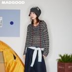 马得工地/MDGDMY211821/ 马海毛贝壳绣条纹连帽罩衫 商品图0