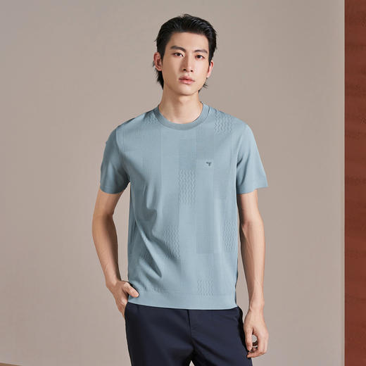 【伊力特/格纹提花】柒牌男士26夏上新短袖T恤柔软舒适弹力上衣 130T71870 商品图1