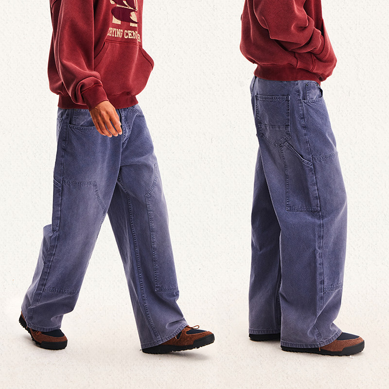 CryingCenter 法工蓝水洗做旧伐木工裤通勤直筒工装裤 哭喊中心