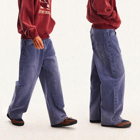 CryingCenter 法工蓝水洗做旧伐木工裤通勤直筒工装裤 哭喊中心