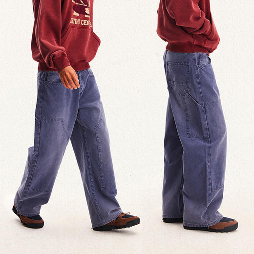 CryingCenter 法工蓝水洗做旧伐木工裤通勤直筒工装裤 哭喊中心 商品图0