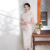 2026春夏新款气质中长款蕾丝双层白色订婚日常改良旗袍XL9153 商品缩略图3