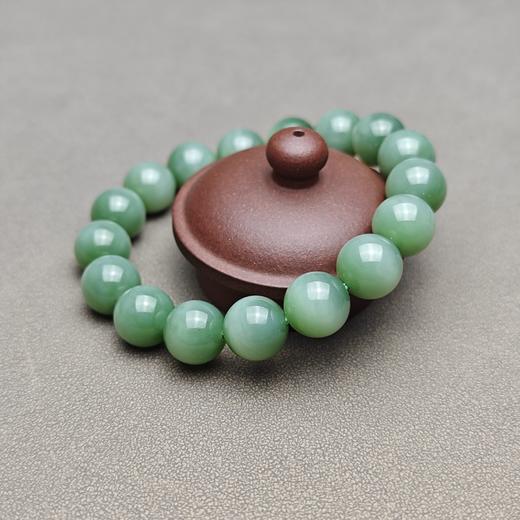精品！和田玉俄碧粉绿猫眼12mm手串 228-19 商品图4