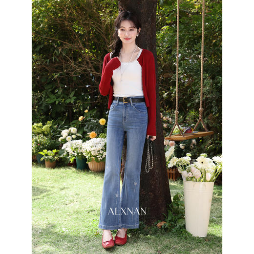 鹿向南「轻春法蓝」复古蓝色高腰显瘦直筒牛仔裤女春季修身长裤子 商品图1