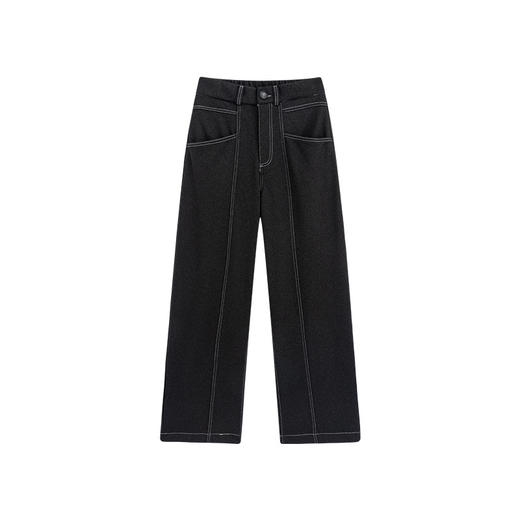 【小个子也能穿出大长腿❗️高腰明线阔腿牛仔裤】腰线提升至肚脐上方，收紧赘肉，拉长下半身，轻松打造三七分身材，不贴腿不紧绷，完美修饰O型腿/X 型腿/小腿粗等问题，美式复古宽松高腰显瘦直筒长裤L★美物社 商品图4