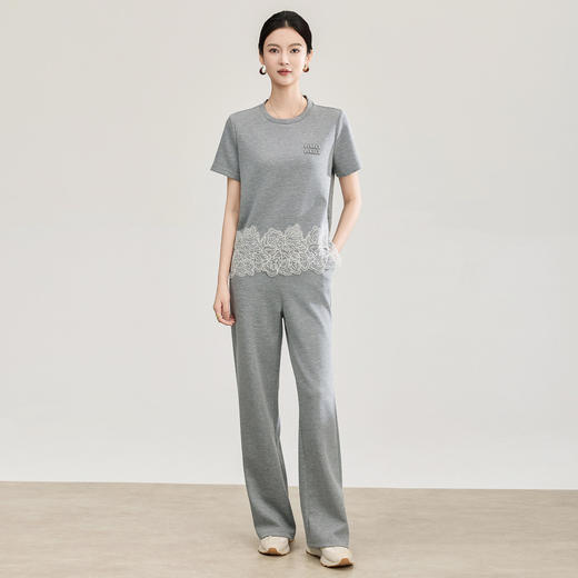 「高货wl」全新升级【铂金会员293/天猫389/差价96】(99419)洛诗琳2026春夏气质水溶蕾丝拼接上衣松紧腰休闲裤两件套 商品图1