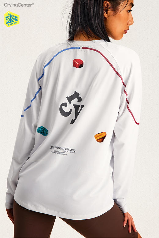 CryingCenter 速干瑙石三色力线立体气孔格跑步训练户外长袖 商品图5