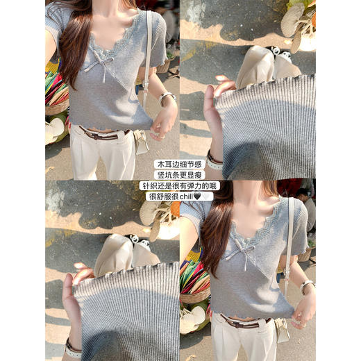 <曾小咸推荐>韩系蕾丝边修身短袖t恤女上衣 商品图3