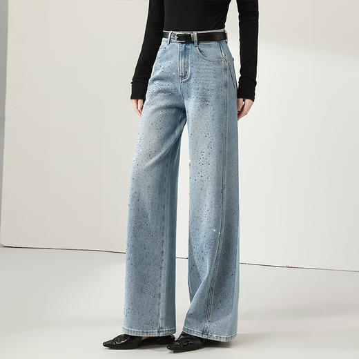 MYX浅蓝色窄版牛仔阔腿裤2026春季新款垂感修身直筒裤长款高腰休闲裤 商品图1