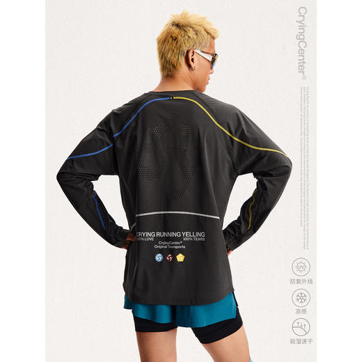 CryingCenter 冲孔图案速干凉感UPF50防晒长袖撞色弧线运动衫 商品图3
