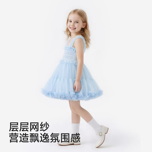【商场同款】英氏儿童裙子女童夏季吊带裙蓝色蓬蓬纱裙可爱公主裙 商品图3