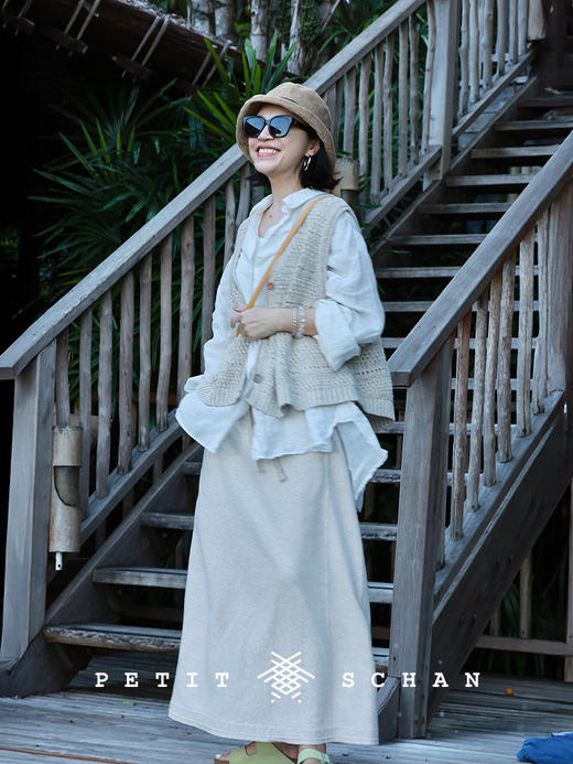 Petit Schan小闪 CLO#1056 Leeway 有余地 亚麻棉混纺针织面料松紧腰长半裙 商品图2