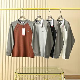 饿鱼2026春秋男士圆领双面德绒休闲撞色卫衣打底T恤