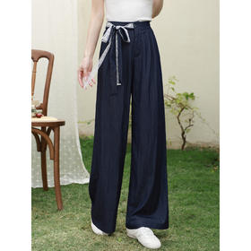 鹿向南「简约逸态」藏蓝色休闲裤女春季韩系慵懒风宽松阔腿长裤子