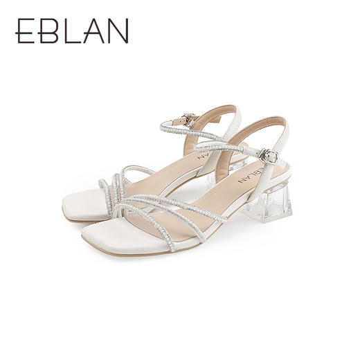 伊伴2026夏季仙女鞋水钻百搭法式方头粗跟一字带高跟鞋B26360622 商品图4