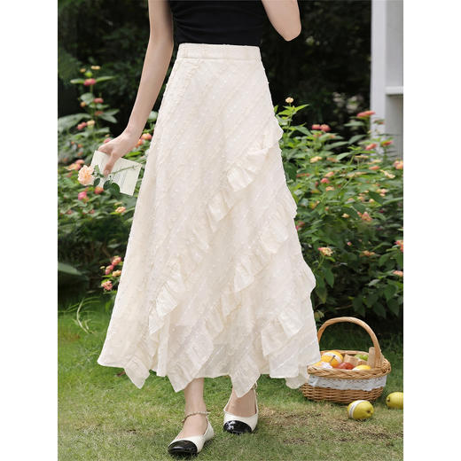 鹿向南「午后裙摆」杏色半身裙春季新款时尚设计感高腰气质裙子女 商品图0