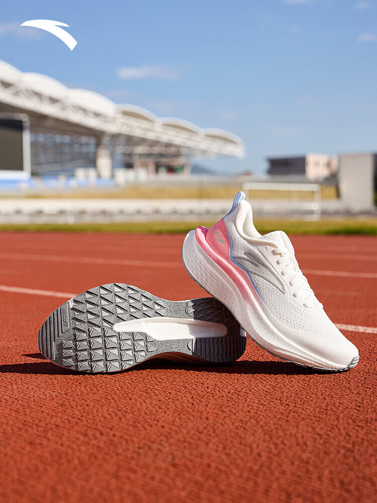 安踏马赫6SE丨跑步鞋女鞋中考体测竞速竞训训练健身运动鞋子纸莎白/荧光冷桃粉122615582 -1