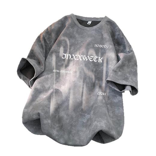 【潮人衣橱❗️高街扎染T恤】手工晕染黑灰渐变，自带做旧滤镜，街头感拉满，上身有型不软塌，男女宽松大码半袖水洗做旧体恤打底衫L 商品图4