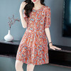 WWM69393 夏季新款2026年红色腰果印花真丝桑蚕丝小个子连衣裙 商品缩略图1
