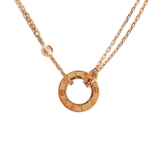 【95新】Cartier卡地亚LOVE系列B7224509玫瑰金镶2钻小圆饼LOVE项链 链长约41cm女士120226TJ57 商品图0