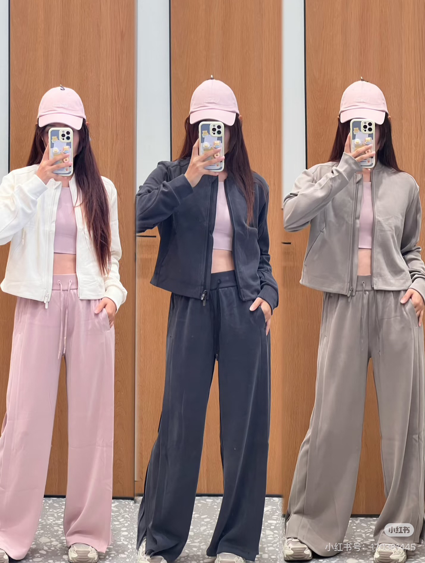 32-1极限特惠 自留 大爆款 lulu全新螺纹拼接 阔腿休闲裤 运动长裤 磨砂磨绒体感 炒鸡好穿