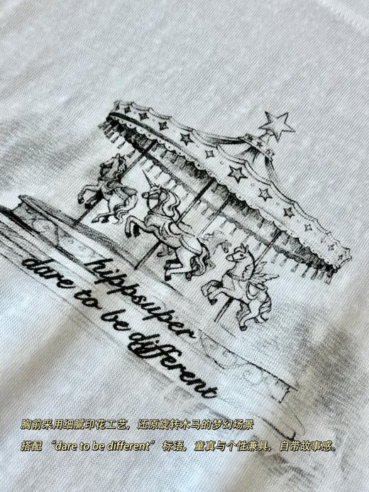 梦幻旋转木马Hip*sup针织雪花棉复古印花长袖T恤马 商品图12