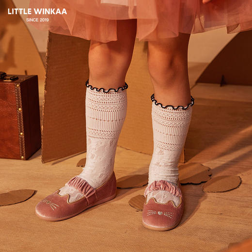 西班牙little winkaa童鞋小猫电绣女童天鹅绒公主鞋春季单鞋软底舞蹈鞋LW13044 商品图13