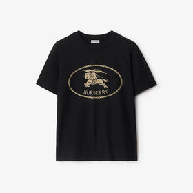 【二】BURBERRY 巴宝莉 女士马术骑士印章刺绣棉质圆领短袖T恤 黑色 8111658 A1189