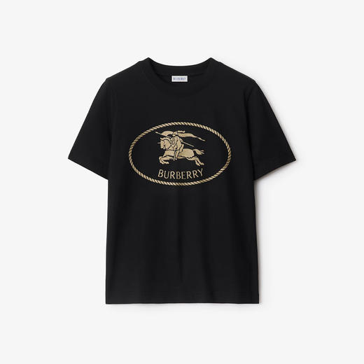 【二】BURBERRY 巴宝莉 女士马术骑士印章刺绣棉质圆领短袖T恤 黑色 8111658 A1189 商品图0